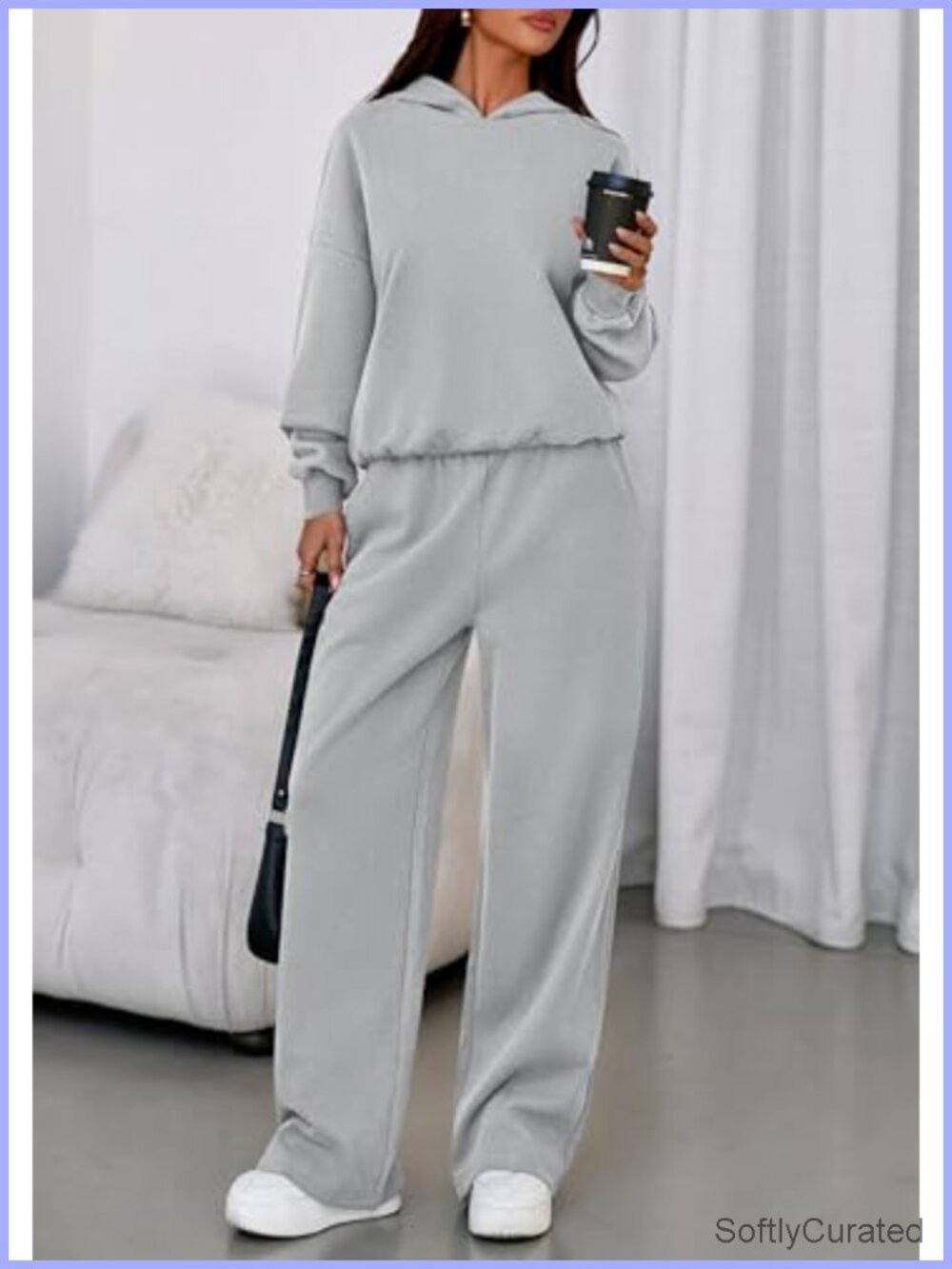 2 Piece Sweatsuit Set Long Sleeve Hoodie Wide Leg Joggers Matching Tracksuit - Picture 4 of 6